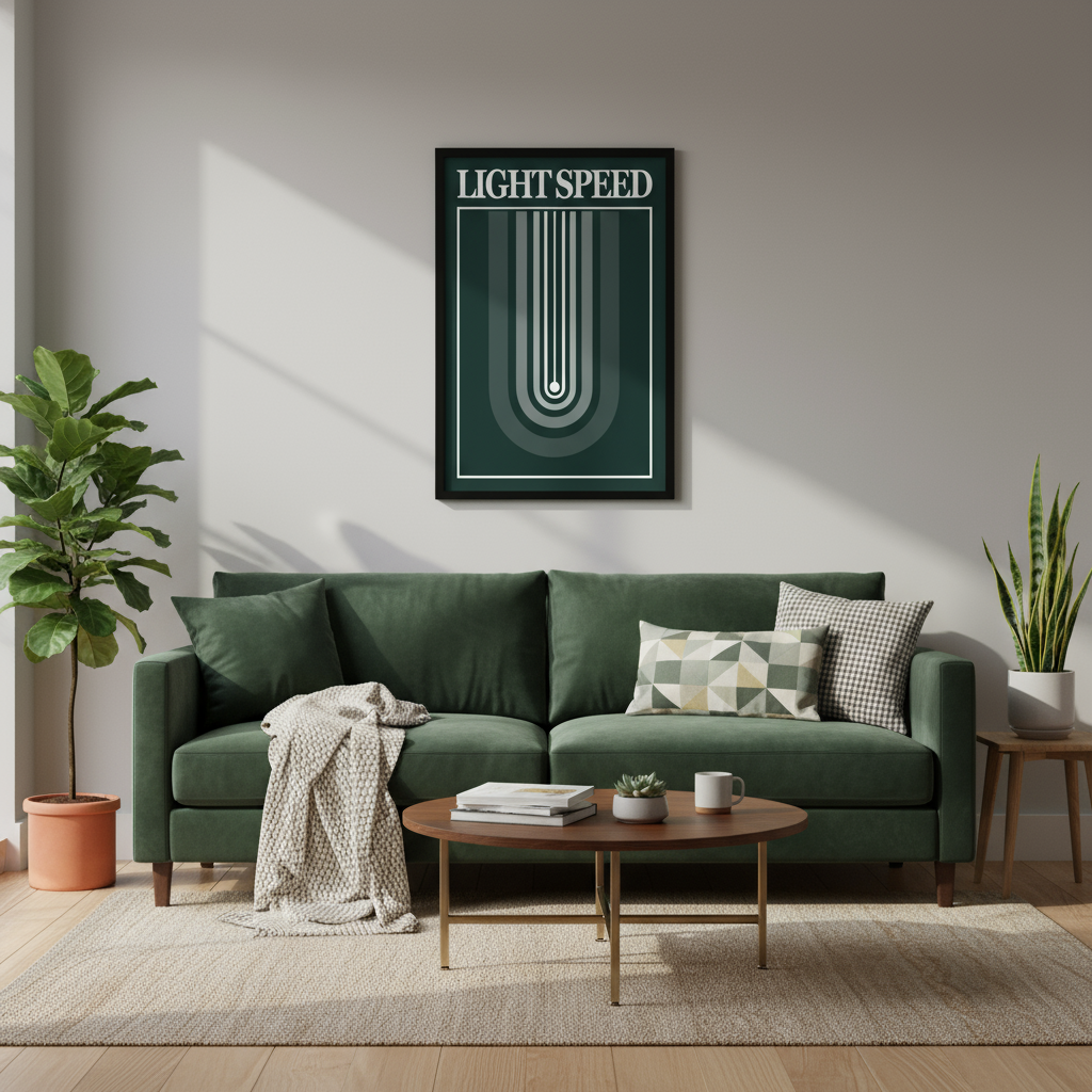 Light Speed print mockup in living room