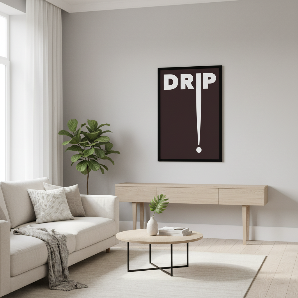 Living room mockup with smaller DRIP print