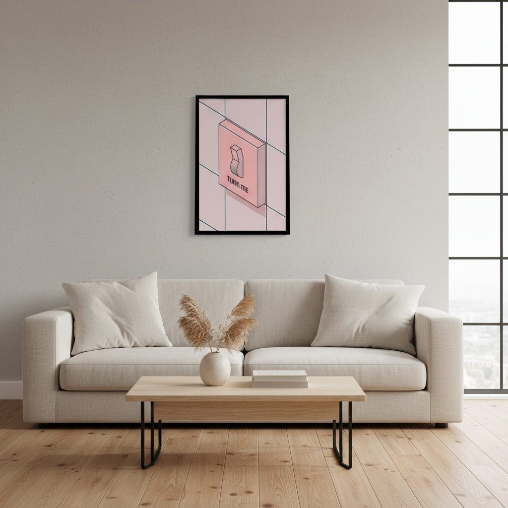 Living room mockup with smaller Turn Me print